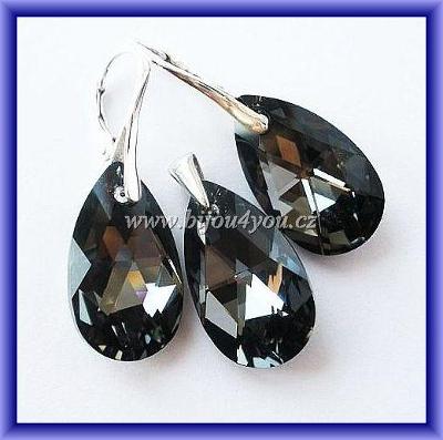 Stříbrná souprava pear crystal Swarovski black