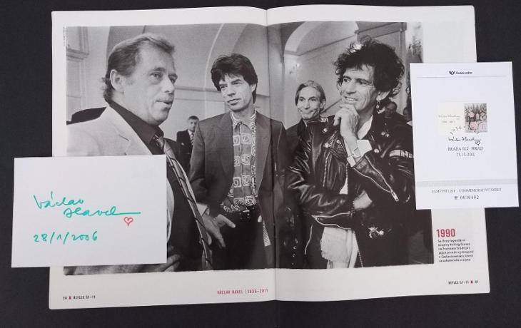 Autogram Václav Havel a kapela Rolling Stones