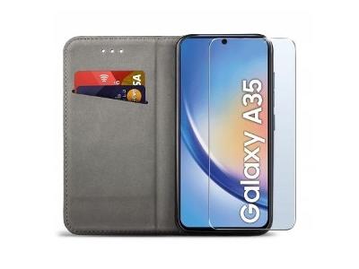 Flipové černé pouzdro Magnet + tvrzené sklo pro Samsung Galaxy A35 5G