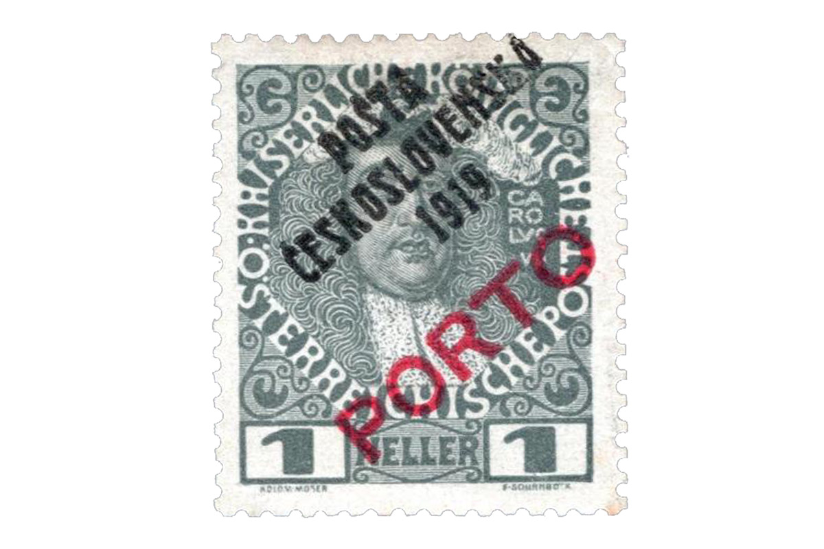 Pošta československá 1919 - 1 H šedá známka - vzácná