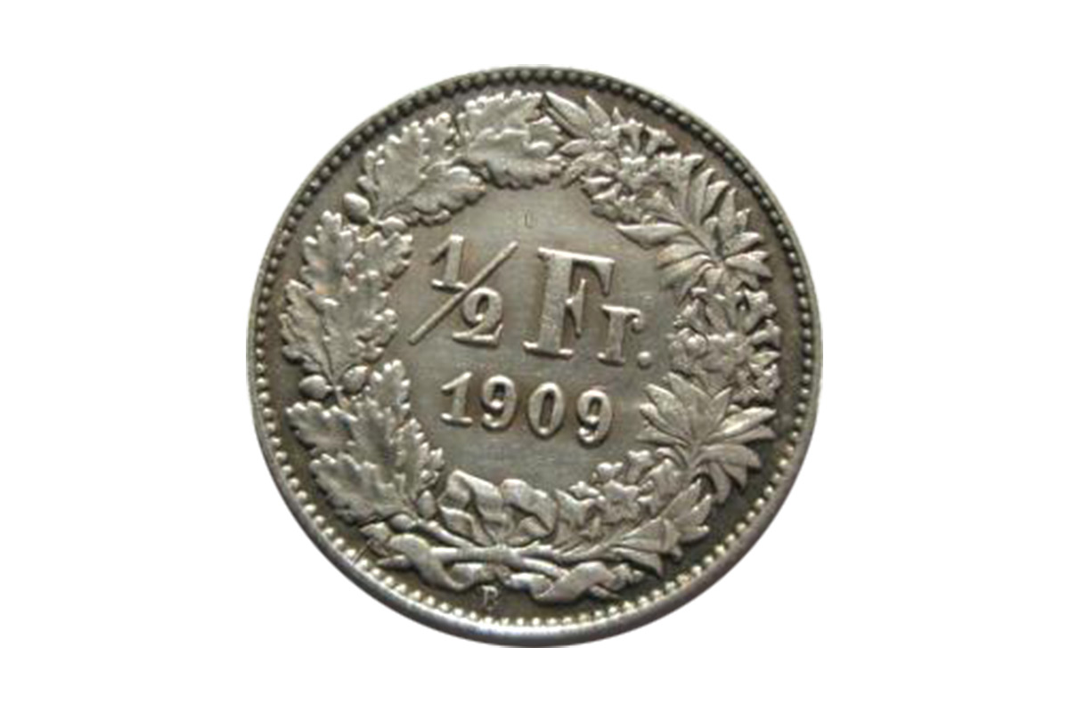Švýcarský 1/2 frank 1909 - mince