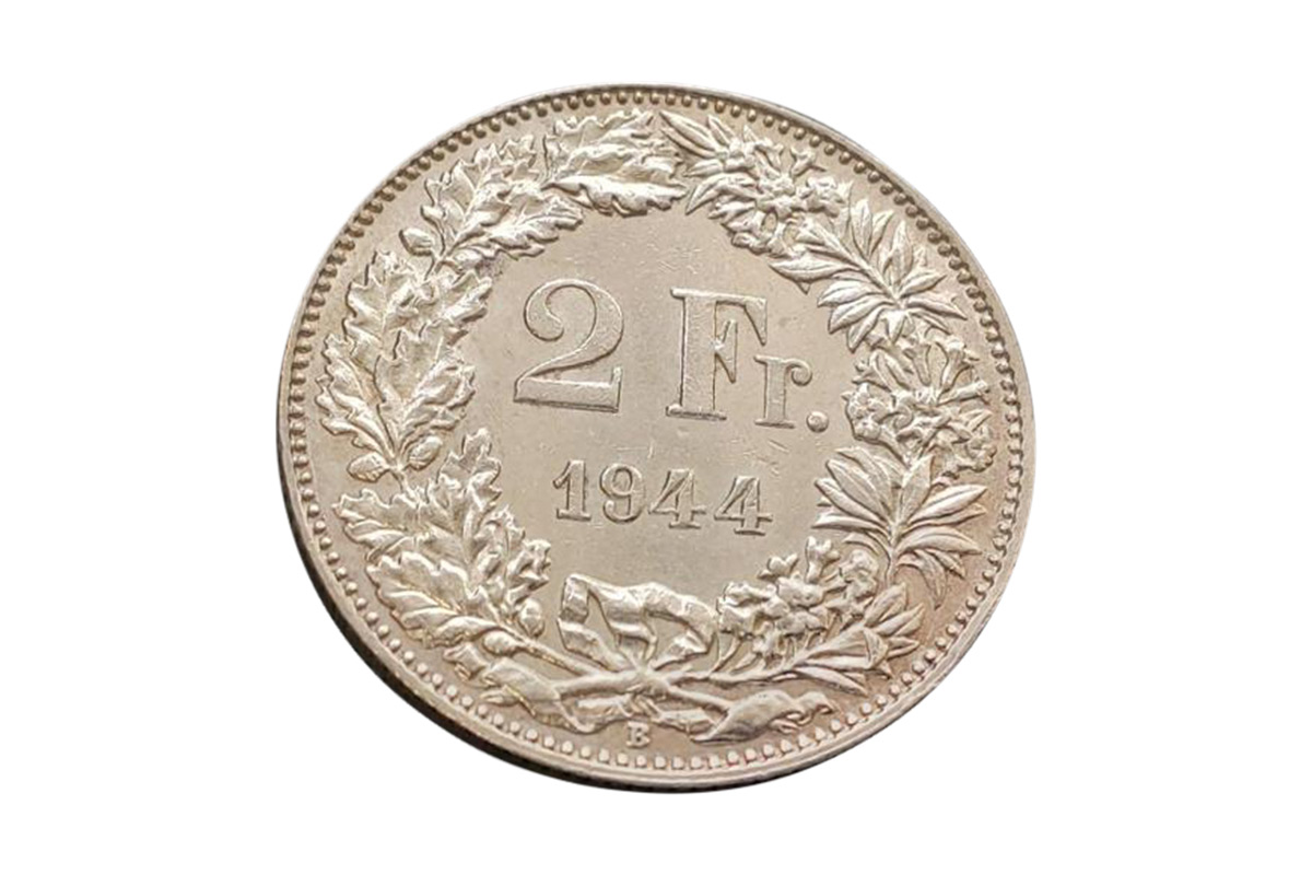 Švýcarský 2 frank 1944 Helvetia - mince